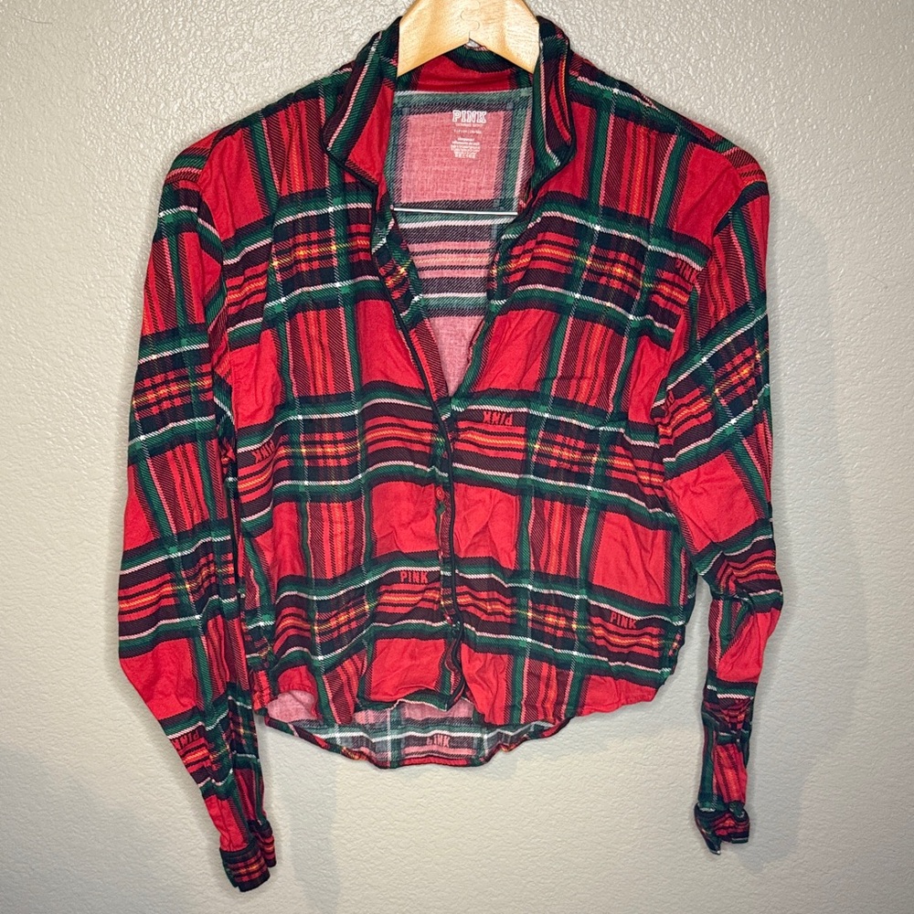 PINK Victoria's Secret Red and Green Plaid Shirt